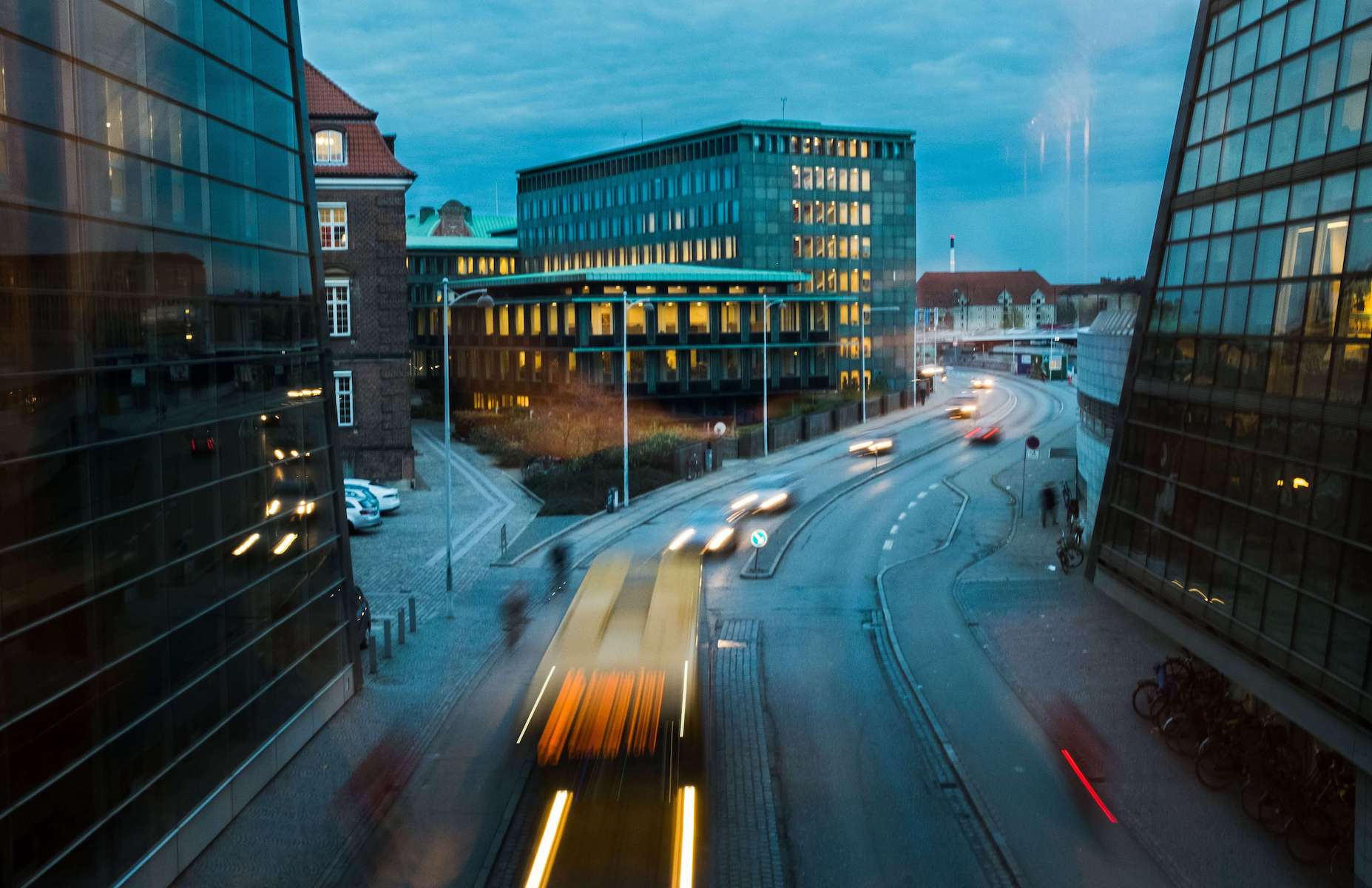 bus between buildings